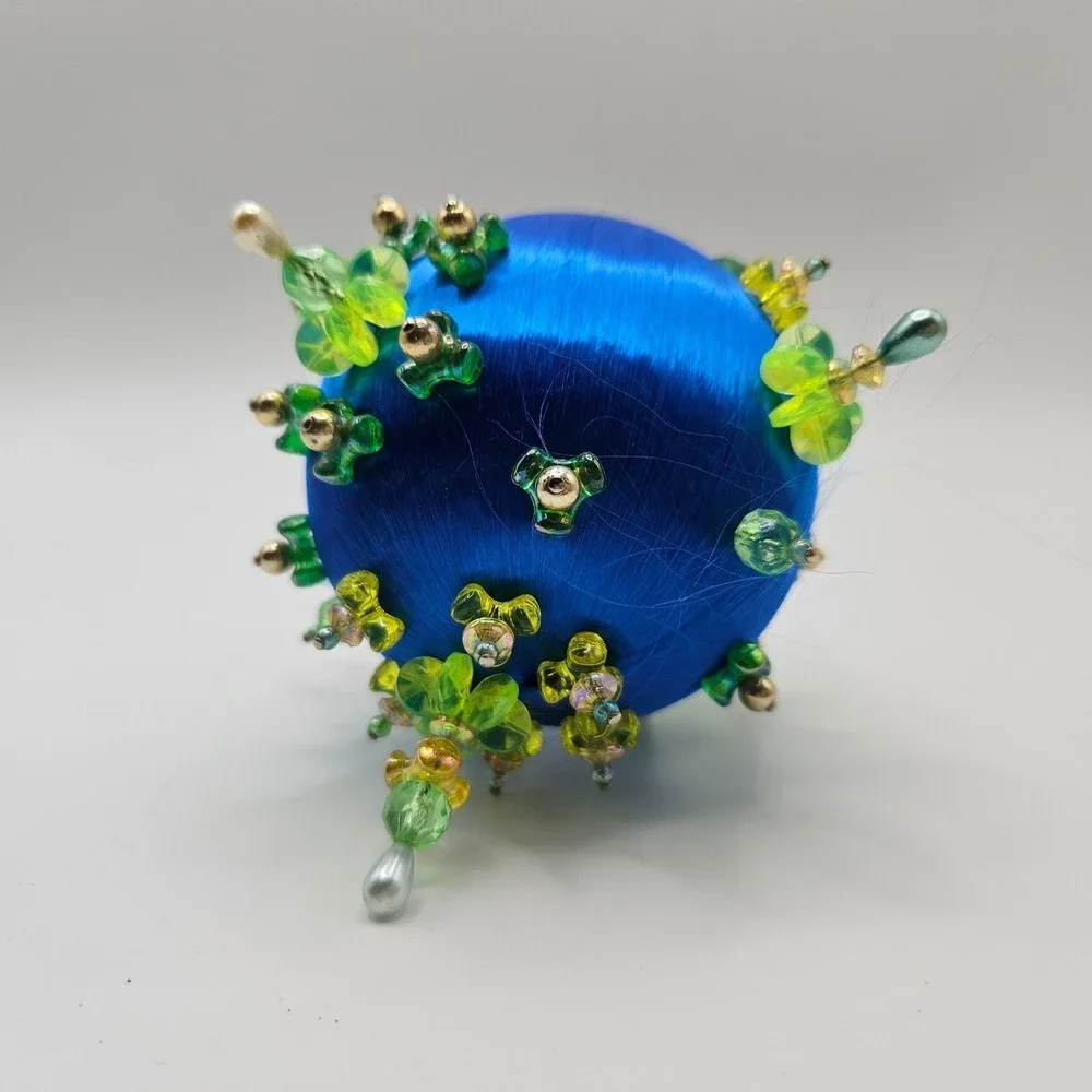 Vintage Blue Green Beaded Christmas Ornament Elegant Holiday Decoration Handmade